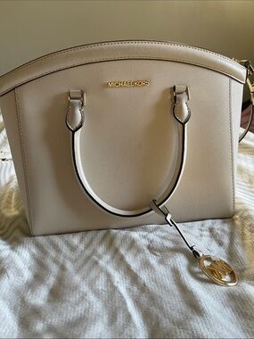 Michael Kors Beige Dome Satchel with Gold Hardware